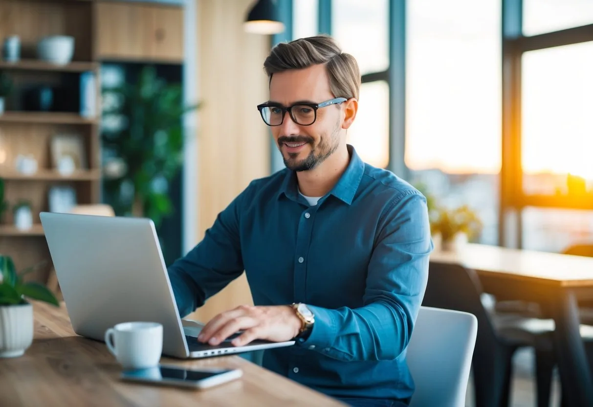 A customer in Copenhagen searches online for the best carpentry company comparing reviews and ratings